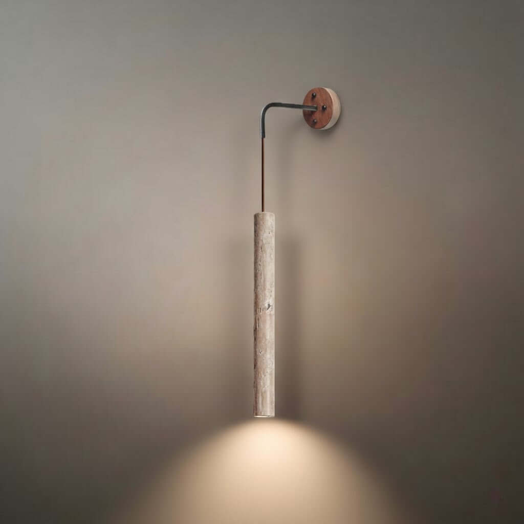 Wall Lamp — Travertine Shade Walnut Wood Socket for Bedside